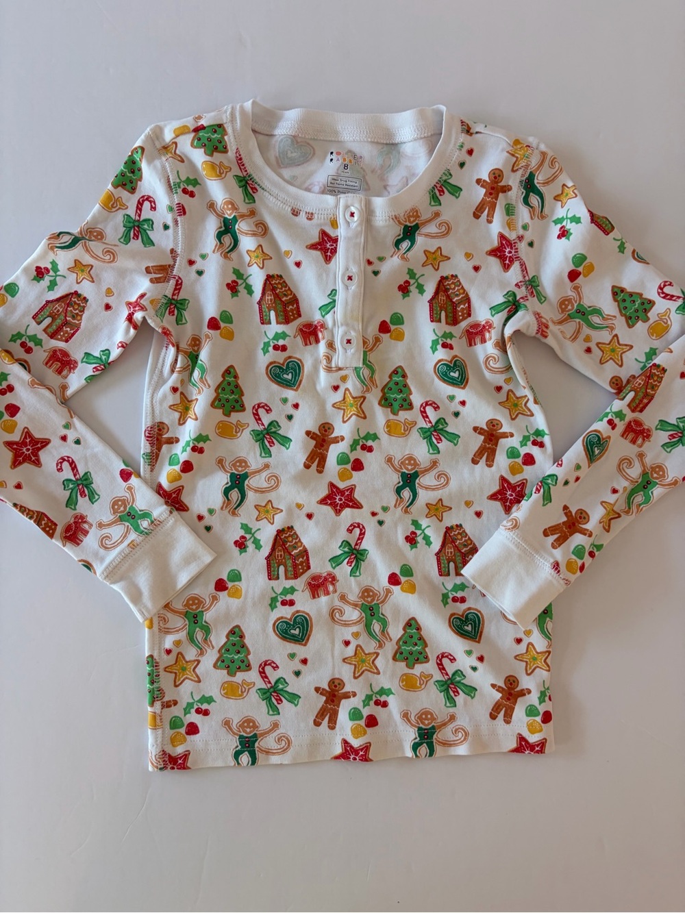 Roller Rabbit Gingerbread Party Pajama Top Kids Size 8 Pima Cotton Soft Holidays